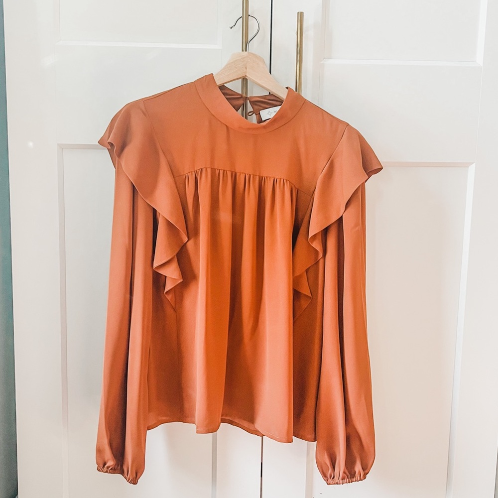 Burnt Orange Ruffle Blouse